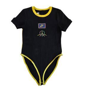 Nike Peace Graphic Bodysuit Small Black Yellow  Short Sleeve Ringer One Piece